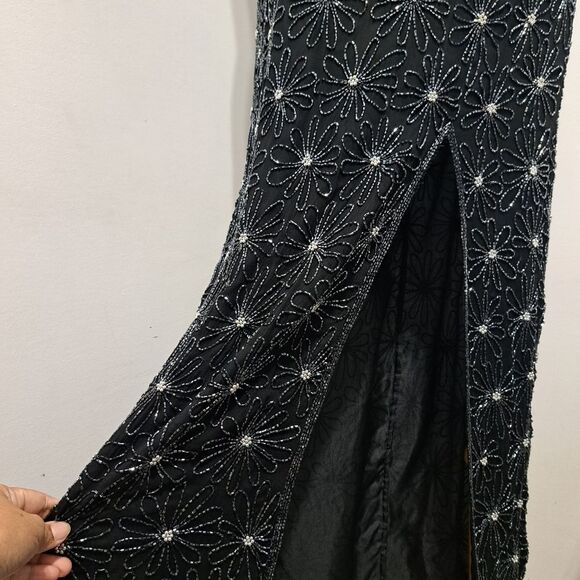 Vintage Adrianna Papell Silk Floral Beaded Y2K Romantic Goth Maxi Dress Black - Picture 10 of 17